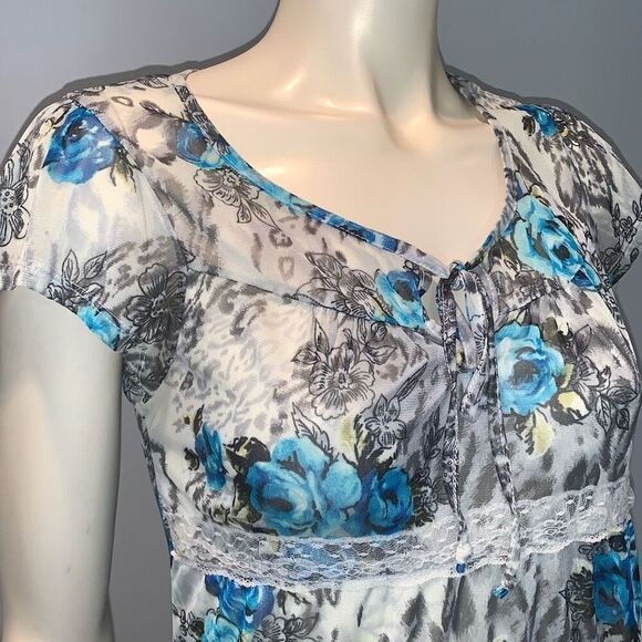 Vintage 90’s Y2K Self Esteem Sheer Chiffon Tiered Lace Babydoll Top Size Large - Picture 2 of 16